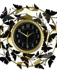 22" Gold Silver And Black Iron Silent Analog Butterfly Round Wall Clock