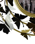 22" Gold Silver And Black Iron Silent Analog Butterfly Round Wall Clock