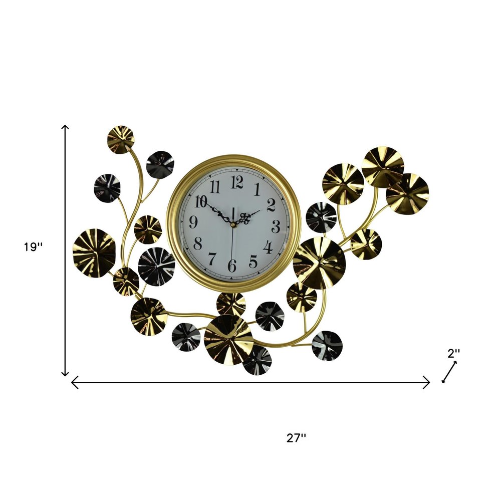 27" Gold Silver And White Iron Silent Analog Floral Novelty Wall Clock