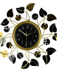 24" Gold Black And Silver Iron Silent Analog Floral Round Wall Clock
