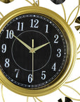 24" Gold Black And Silver Iron Silent Analog Floral Round Wall Clock