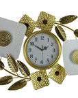 37" Gold And White Iron Silent Analog Floral Oval Wall Clock