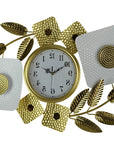 37" Gold And White Iron Silent Analog Floral Oval Wall Clock