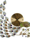 31" Gold Blue And Green Silent Analog Peacock Novelty Wall Clock