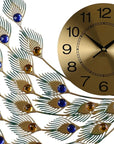 31" Gold Blue And Green Silent Analog Peacock Novelty Wall Clock