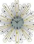 27" Gold Silver And Metal And Faux Crystals Silent Analog Sunburst Wall Clock