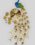 21" Blue Green And Gold Metal Silent Analog Peacock Novelty Wall Clock