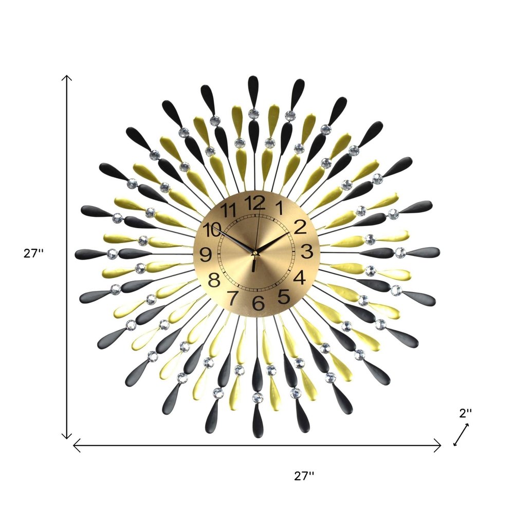 27" Gold And Black Silent Analog Starburst Wall Clock