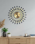 27" Gold And Black Silent Analog Starburst Wall Clock