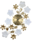 26" Gold White And Black Metal Silent Analog Floral Wall Clock
