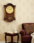 16" Walnut And Gold Resin Silent Analog Ornate Wall Clock