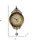 15" Gold And Silver Resin Silent Pendulum Ornate Round Wall Clock