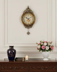 15" Gold And Silver Resin Silent Pendulum Ornate Round Wall Clock