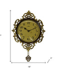 18" Brown Gold And Black Resin Silent Pendulum Ornate Round Wall Clock