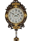 13" Brown Gold And White Resin Silent Pendulum Ornate Oval Wall Clock
