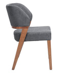 Set of Two Gray And Walnut Upholstery And Solid Wood Partially Open Back Dining Side Chairs