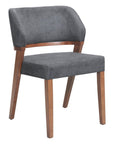 Set of Two Gray And Walnut Upholstery And Solid Wood Partially Open Back Dining Side Chairs