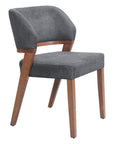 Set of Two Gray And Walnut Upholstery And Solid Wood Partially Open Back Dining Side Chairs