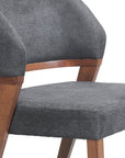 Set of Two Gray And Walnut Upholstery And Solid Wood Partially Open Back Dining Side Chairs