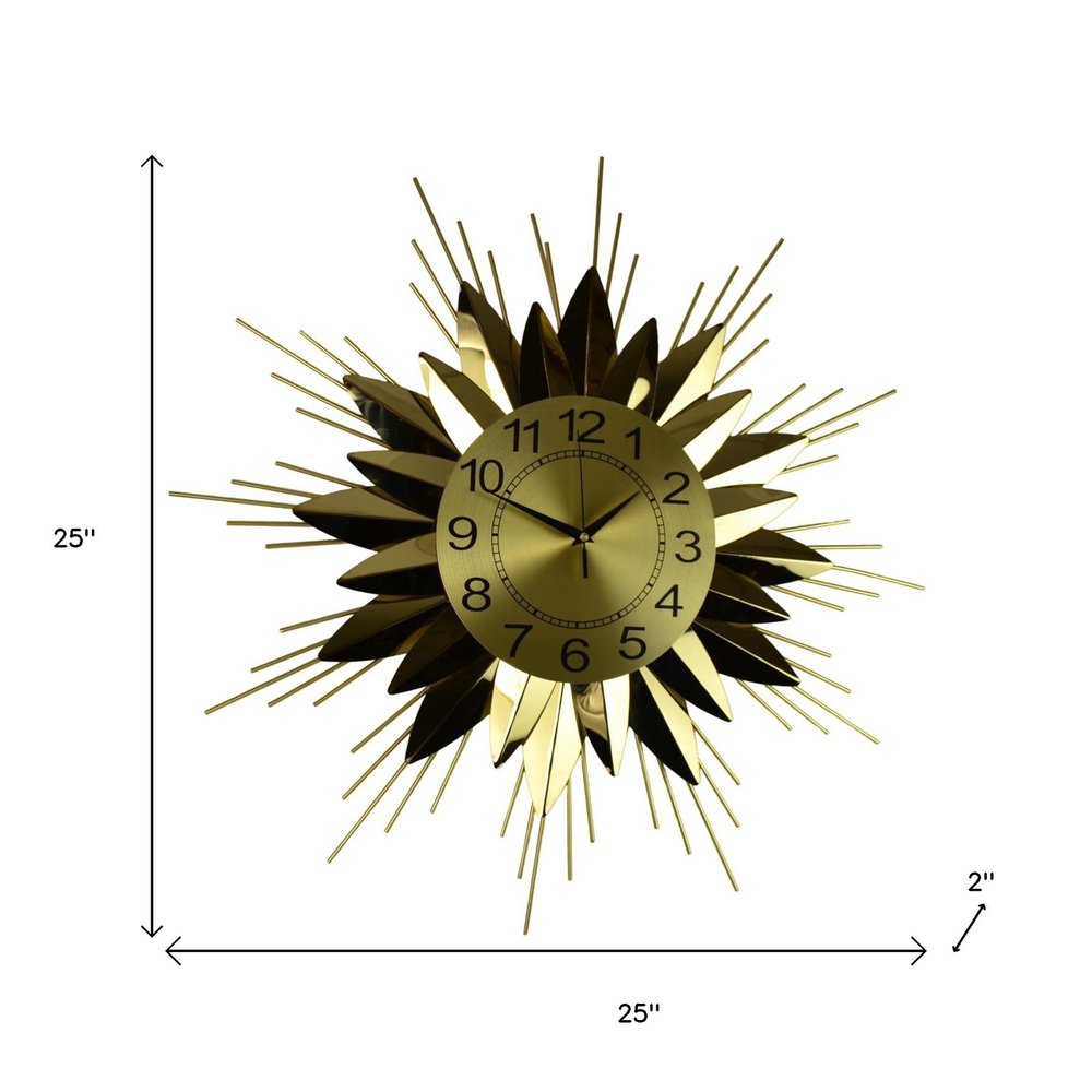 25" Gold And Black Silent Analog Starburst Wall Clock