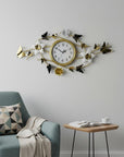39" Gold And White Iron Silent Analog Butterfly Novelty Wall Clock