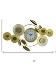 37" Gold Silver And White Iron Silent Analog Floral Novelty Wall Clock
