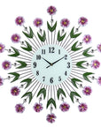 27" Purple Green And White Metal and Glass Silent Analog Floral Round Wall Clock