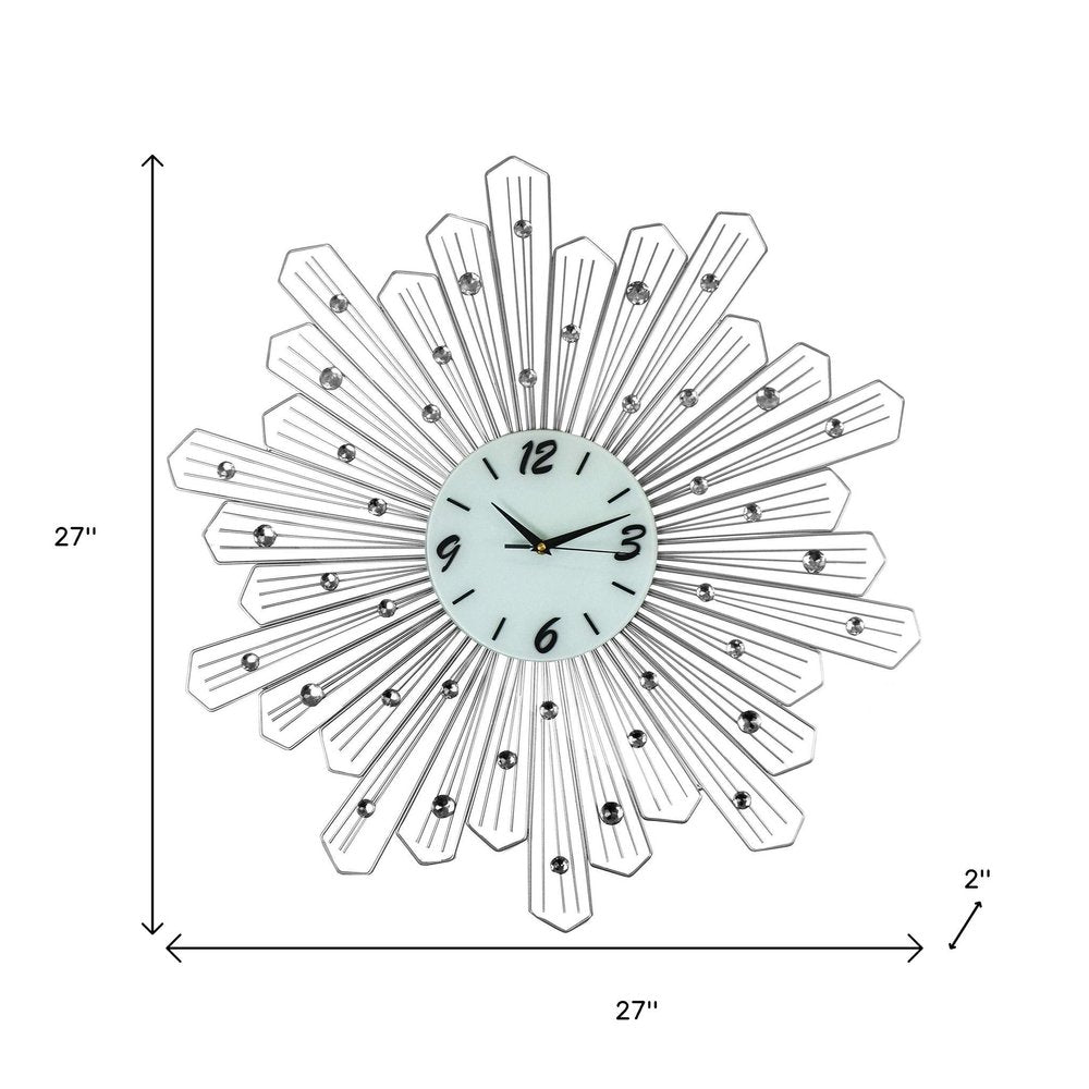27" Silver And White Silent Analog Novelty Wall Clock