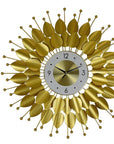 28" Gold And White Silent Analog Floral Sunburst Wall Clock