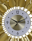 28" Gold And White Silent Analog Floral Sunburst Wall Clock