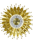 28" Gold And White Silent Analog Floral Sunburst Wall Clock