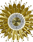 28" Gold And White Silent Analog Floral Sunburst Wall Clock