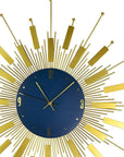 27" Gold And Blue Silent Analog Sunburst Wall Clock