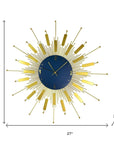 27" Gold And Blue Silent Analog Sunburst Wall Clock