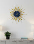 27" Gold And Blue Silent Analog Sunburst Wall Clock