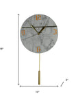 10" White And Gold Silent Pendulum Marble Round Wall Clock