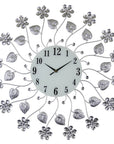 27" Silver White And Black Metal and Glass Silent Analog Floral Round Wall Clock