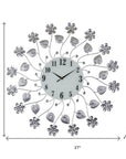 27" Silver White And Black Metal and Glass Silent Analog Floral Round Wall Clock
