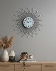 27" Silver And White Silent Analog Round Wall Clock