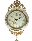 16" Antiqued White And Bronze Resin Silent Pendulum Ornate Oval Wall Clock