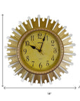18" Gold And Silver Resin Silent Analog Sunburst Wall Clock