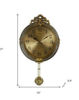 15" Gold And Silver Resin Silent Pendulum Ornate Round Wall Clock