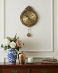 15" Gold And Silver Resin Silent Pendulum Ornate Round Wall Clock