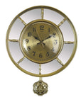16" Gold And Silver Mirrored Glass And Resin Silent Pendulum Ornate Round Wall Clock