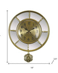 16" Gold And Silver Mirrored Glass And Resin Silent Pendulum Ornate Round Wall Clock