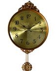 13" Gold And Black Resin Silent Pendulum Ornate Round Wall Clock