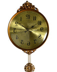 13" Gold And Black Resin Silent Pendulum Ornate Round Wall Clock
