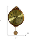 13" Gold And Black Resin Silent Pendulum Ornate Round Wall Clock