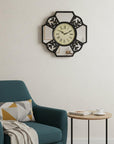 16" Black And Silver Heavy Duty Plastic Silent Analog Ornate Hexagon Wall Clock
