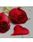 24" Red White And Gold Solid Wood and Acrylic Silent Roses Floral Wall Clock